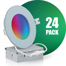 Load image into Gallery viewer, QPlus 4 Inch Smart LED Recessed Slim Pot light (WiFi-No Hub) w/the Metal Junction Box, 10W, 750LM, RGB 16million colors &amp; Tunable White 2700K to 6500K, Dimmable, Energy Star Cert., ETL Listed, Wet Rated, Works w/ Alexa &amp; Google Assistant, 5 Yr Warranty