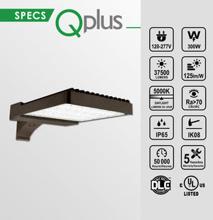 QPlus LED Estacionamiento Caja de zapatos Luminaria para poste Luz blanca de día 5000K en 150W, 300W y 400W