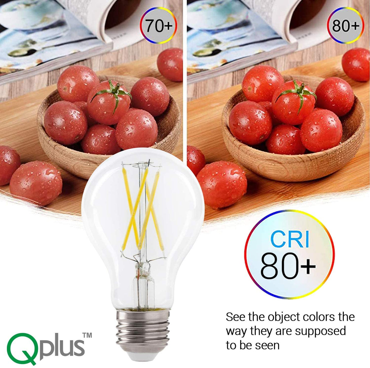 QPlus A19 LED Photocell Filament Light Bulb, 9W, 800LM, 1CCT(3000K/5000K), Non-Dimmable, Dusk to Dawn Sensor, Energy Star Certified, UL Listed, 3 Year Warranty