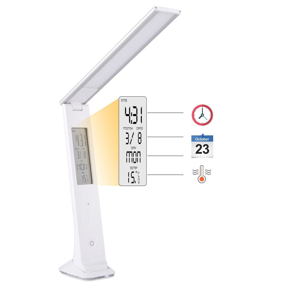 QPlus Lámpara de escritorio LED de estilo delgado, elegante, recargable, con pantalla digital - 3 niveles de brillo