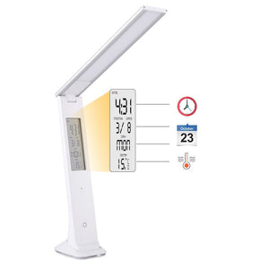 QPlus Lámpara de escritorio LED de estilo delgado, elegante, recargable, con pantalla digital - 3 niveles de brillo