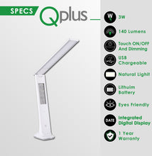 Load image into Gallery viewer, QPlus Rechargeable Elegant Slim Style LED Desk Light With Digital Display - 3 Brightness Levels