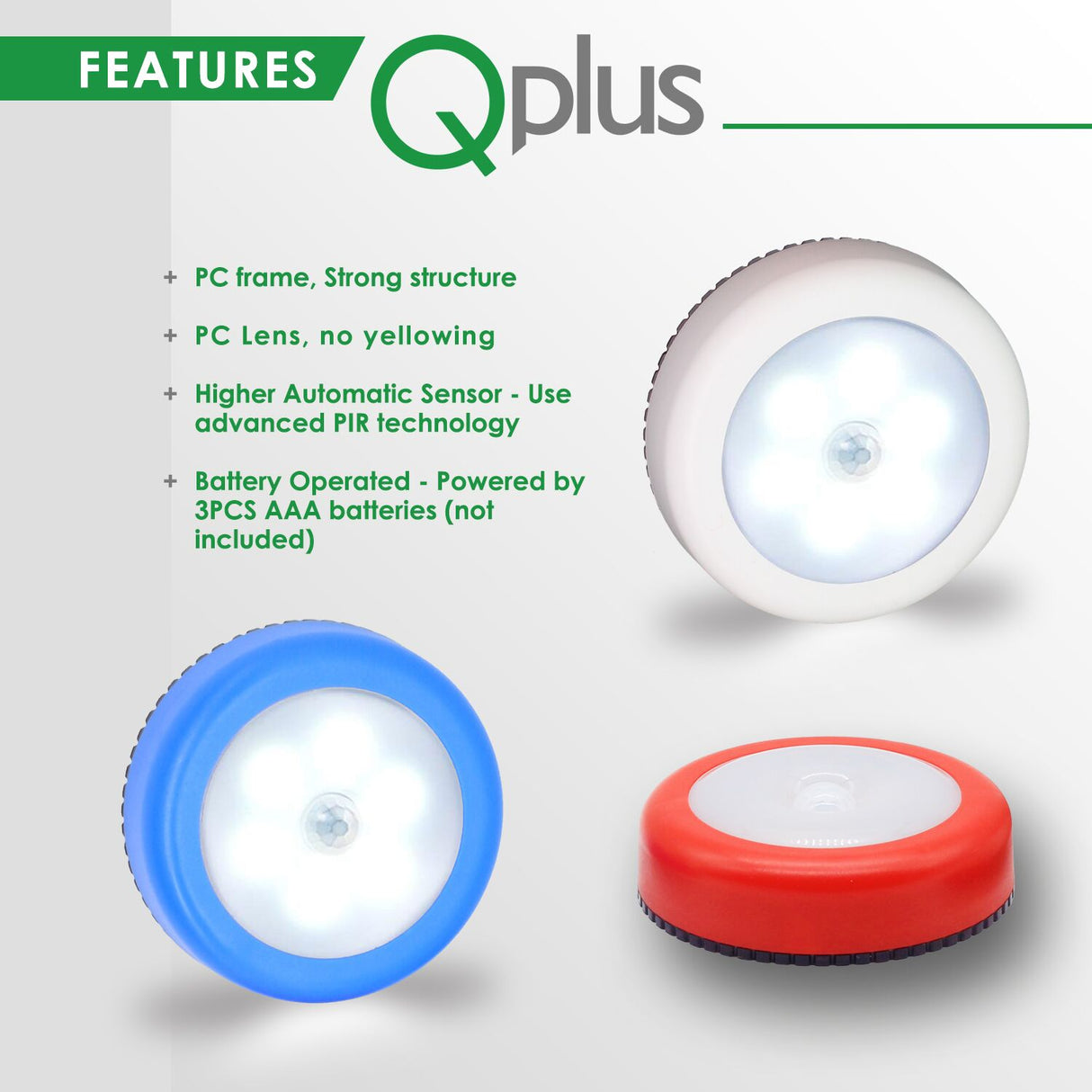 QPlus Motion Sensor Wireless Night Lights - Battery Powered 3000K