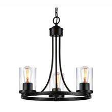 Load image into Gallery viewer, QPlus 3 Light Rustic Round Chandelier Pendant Lamp with E26 Bulb base &amp; Clear Glass Shades - Black / Bronze - QPlus Home - Brighten Your Life
