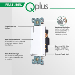 QPlus 3Way Universal Wall Switch with Wall Plate - cUL & FCC Certified - QPlus Home - Brighten Your Life