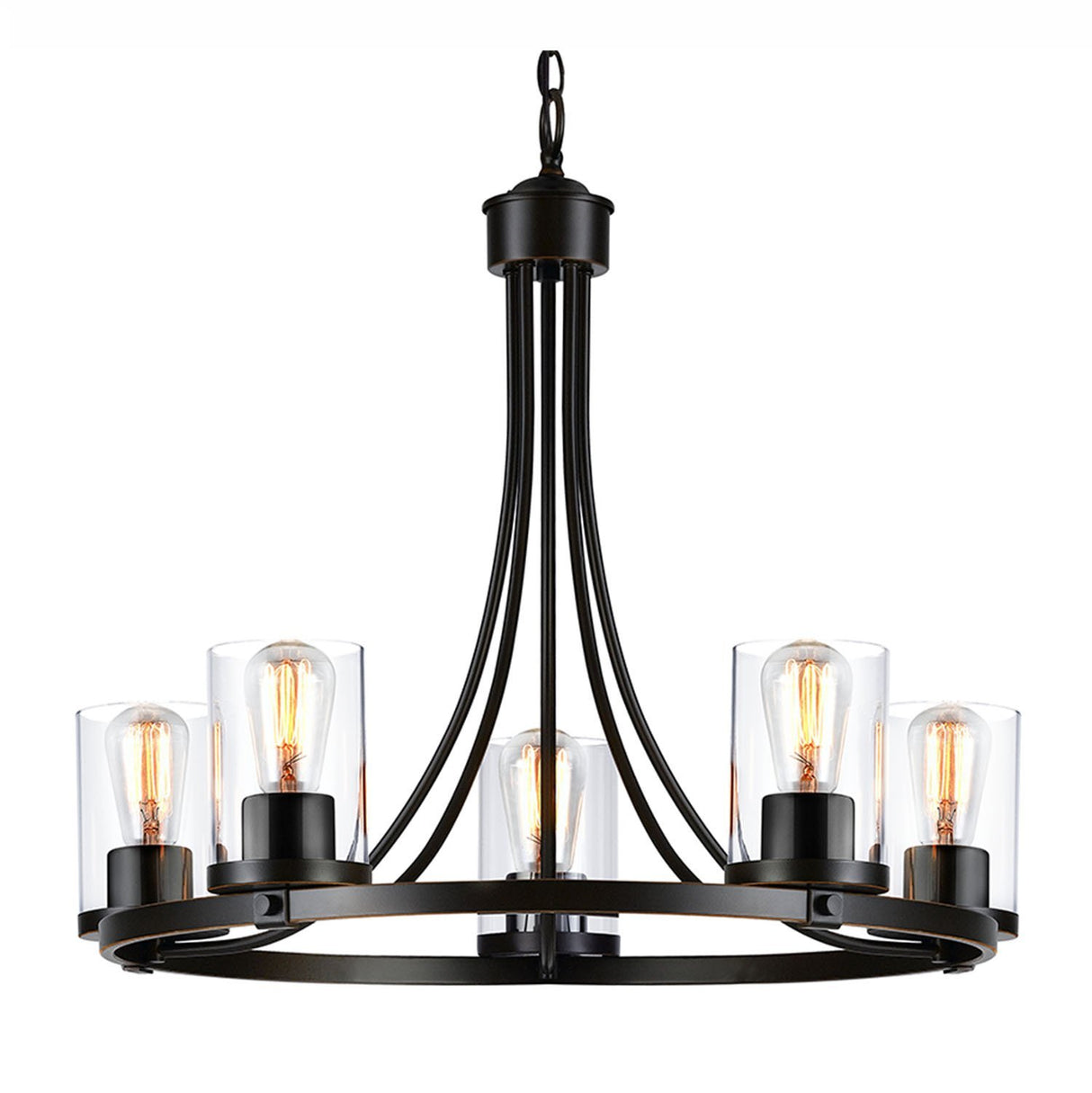 QPlus 5 Light Rustic Round Chandelier Pendant Lamp with E26 Bulb base & Clear Glass Shades - Black / Bronze - QPlus Home - Brighten Your Life