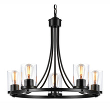 Load image into Gallery viewer, QPlus 5 Light Rustic Round Chandelier Pendant Lamp with E26 Bulb base &amp; Clear Glass Shades - Black / Bronze - QPlus Home - Brighten Your Life